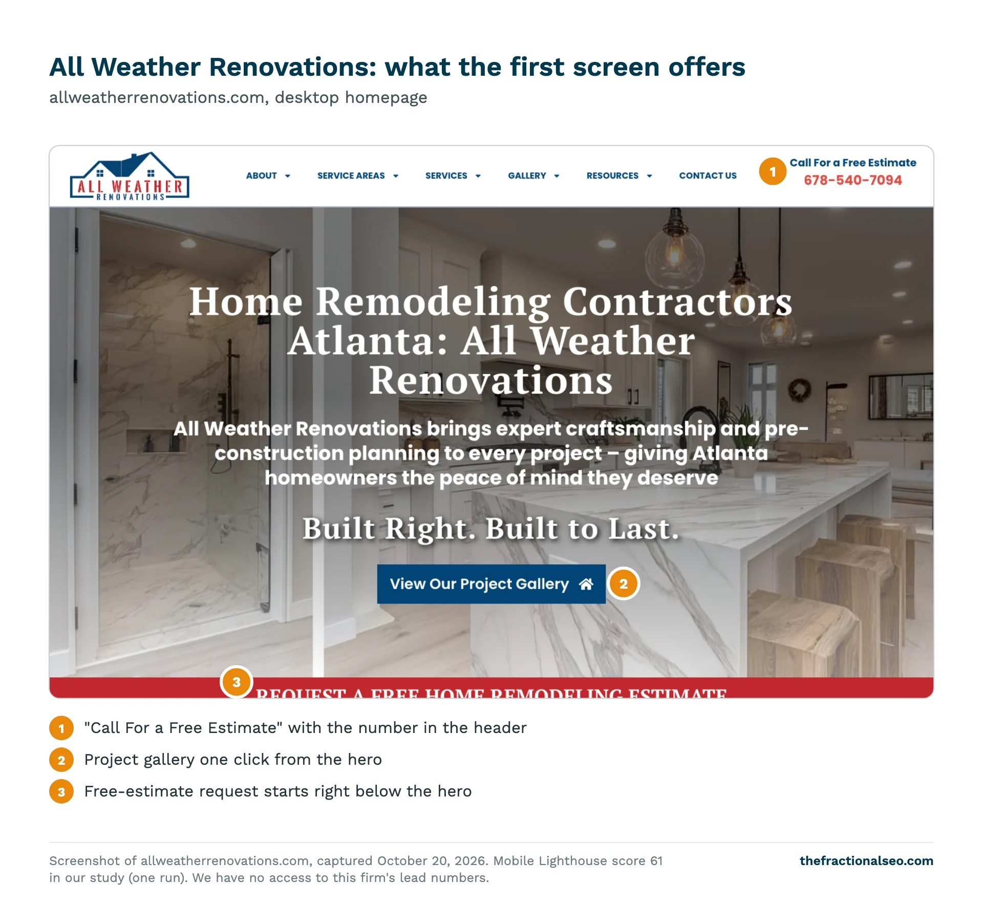 All Weather Renovations: what the first screen offers. allweatherrenovations.com, desktop homepage