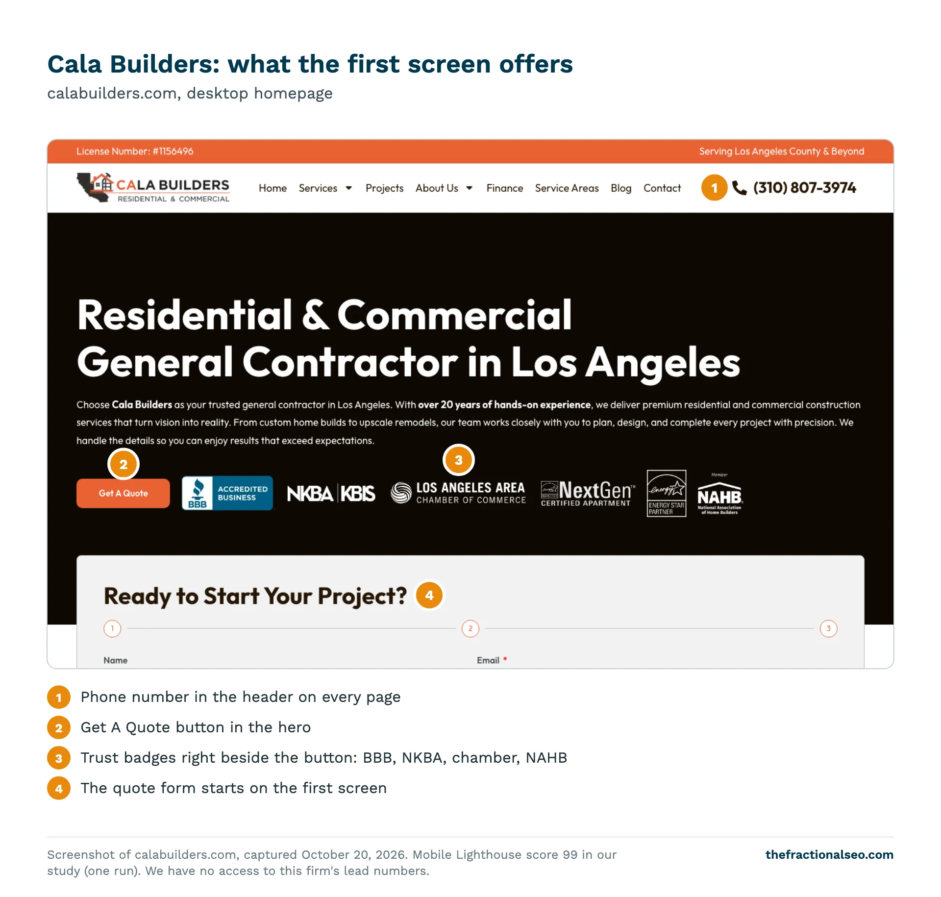 Cala Builders: what the first screen offers. calabuilders.com, desktop homepage