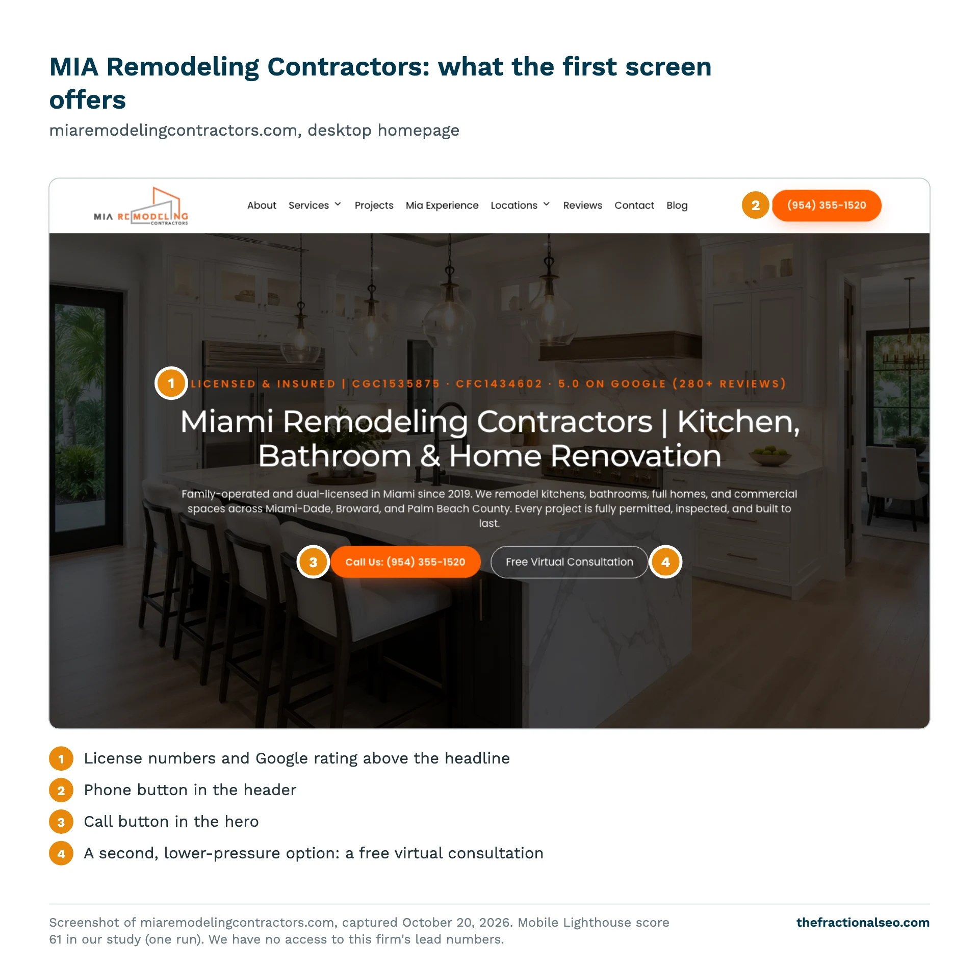 MIA Remodeling Contractors: what the first screen offers. miaremodelingcontractors.com, desktop homepage